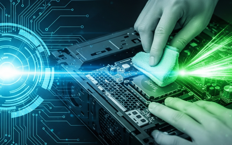Computer technician cleaning PC components in Oxford