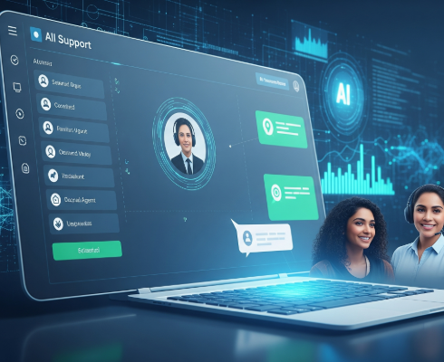 Illustration of AI technology powering customer support and automation for Oxford business