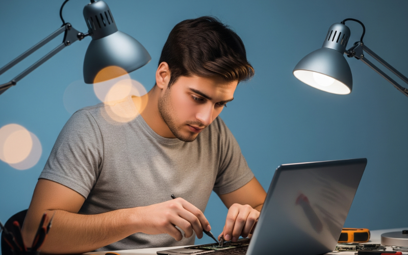 Technician repairing a computer in Oxford laptop repair shop